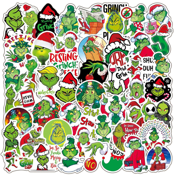 Grinch jul klistermärken | 50 st | Vinyl vattentäta klistermärken för bärbar dator, skateboard, vattenflaskor, dator, telefon, gitarr, anime Grinch klistermärken för barn