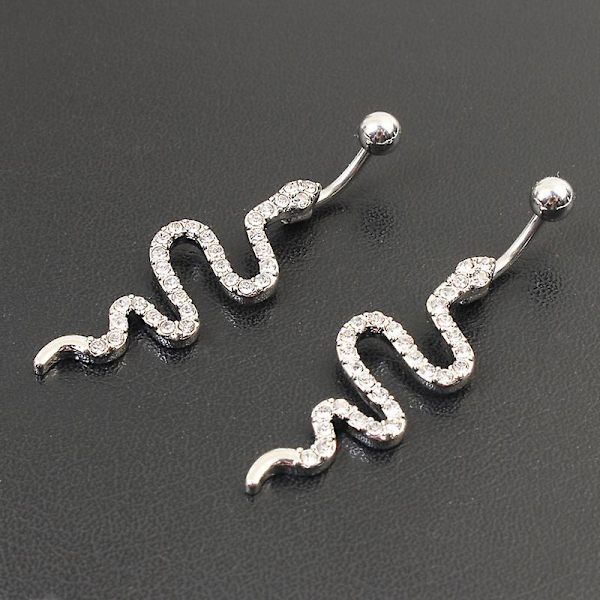 Stål Navel Ring Orm Form Diamant Inlagd Navel Ring
