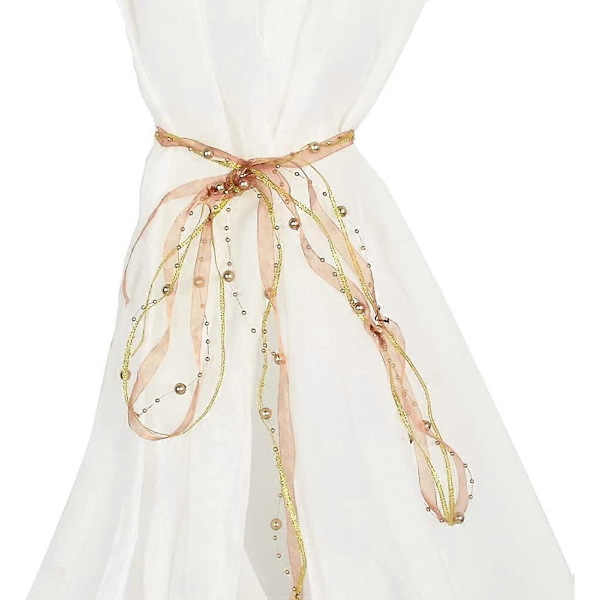 11 Yards Guld Pärlkedja Band Konstgjorda Pärlor Sträng Pärlor Transparent Chiffon Satin 3 Strängar Stil för Girlang Bröllop Fest Hantverk Dekoration Present W