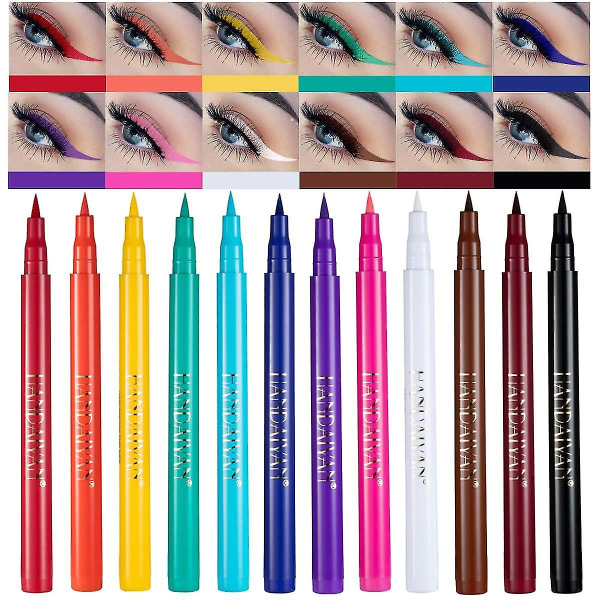 12 farver mat flydende eyeliner sæt regnbue farverig neon eyeliner blyant Pigmenteret smudsfri langtidsholdbar gel eyeliner julemakeup gave
