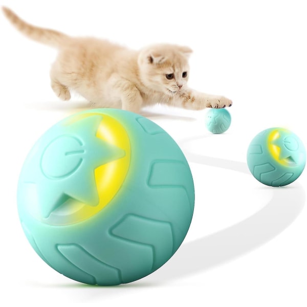 Interaktiv kattelekeball Katteballer automatisk bevegelige rullende katteleker for innendørs kattunge med 2 moduser LED-lys som kan skiftes（blått）