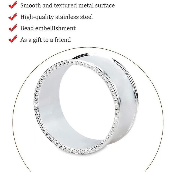 8 stykker sinklegering perler serviettring Delikat serviettspenne (sølv)