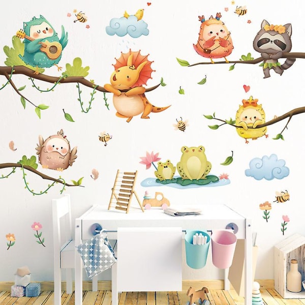 1 stk søde vægklistermærker tegneseriedyr dekoration kunst til børn Baby soveværelse stue, aftagelig børnehave væg skovplanter Decal