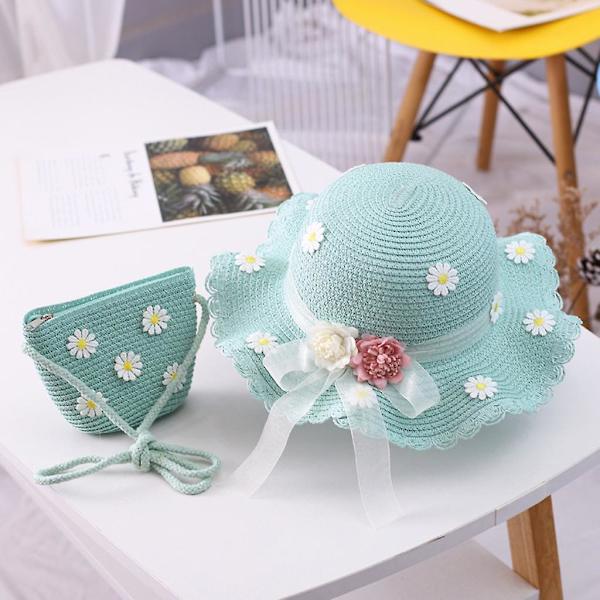 2-8 år herr solhatt herr sommar halm väska keps set herr resor solskydd strand hatt sol fiskare hatt för barn（Khaki）