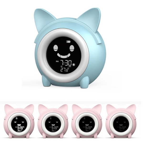 Sarjakuva kissan herätyskello yövalo Lasten uniherätyskello Digitaalinen elektroninen kello Älykäs herätyskello (sininen)