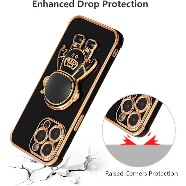 Kompatibel med iPhone 13 Pro Max (6,7 tum) Skal med Söt Astronaut Stativdesign Stötsäker Pläterad Telefonskal för iPhone 13 Pro Max - Svart