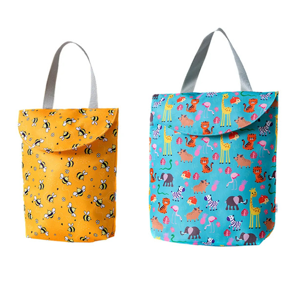 Återanvändbar hängande våt/torr blöjpåse, badväska, yogaväska (2-pack, olika storlekar), (Stil 3)