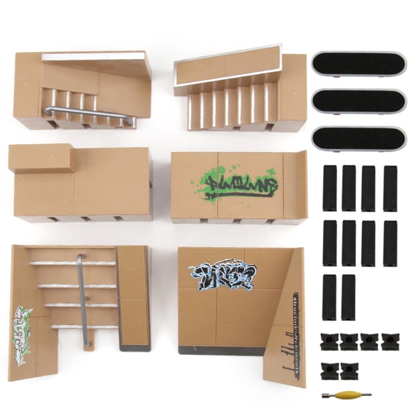 Lasten tuotteet Mini Finger Skateboard Otelauta Park Kit Set Khaki Creative Plastic 41,7 X 27,7 X 10,5 cm Lelut (C, Wood)