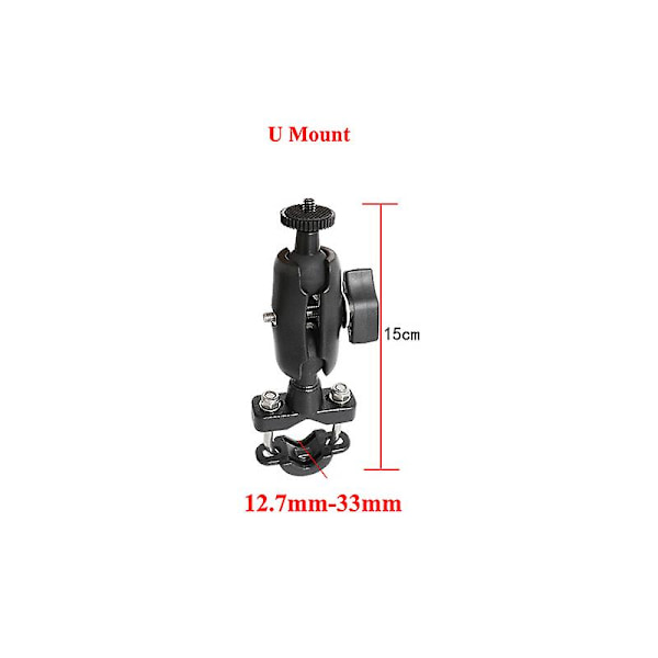 Gopro-lisävarusteiden moottoripyörän telinekiinnike taustapeilin tuki pyörän ohjaustangon ajelu Gopro Hero Sjcam Xiaomi Yi Dji:lle (U-kiinnike)