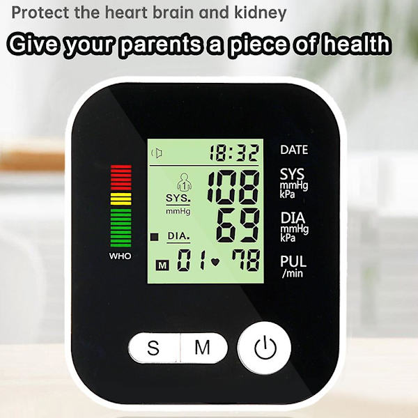 Överarmsblodtrycksmätare Digital Blodtrycksmätare Bp Monitor Automatisk Manschett Hjärtfrekvensmätare