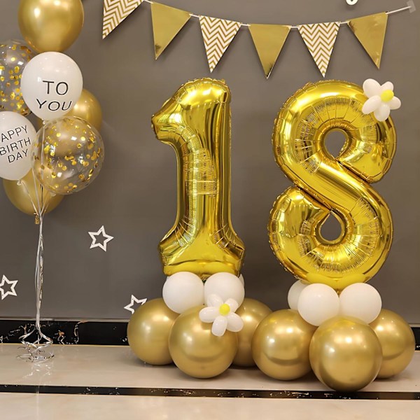 40 Tums Guld Helium Mylar Folieballonger, Nummer 1 Ballon för Födelsedag Dekorationer för Barn, Jubileumsfest Dekorationer Tillbehör