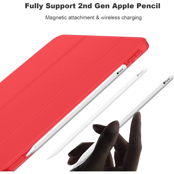 iPad Air 4 Fodral 2020 - iPad Air 4:e generation Fodral 10,9 tum Lätt Smalt Omslag Med Genomskinlig Frostad Hård Bak [stöder Touch ID](röd)