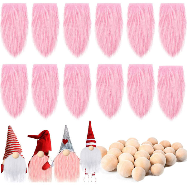 12 tonttuparran set puisilla palloilla itse tehtyihin joululahjoihin (vaaleanpunainen ja valkoinen)