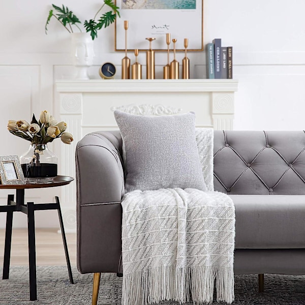 Ljusgråa Kuddfodral 50x50 cm Set om 2 Solida Rustika Bondgårds Dekorativa Prydnadskuddfodral Fyrkantigt Kuddfodral för Hem Soffa Soffdekoration