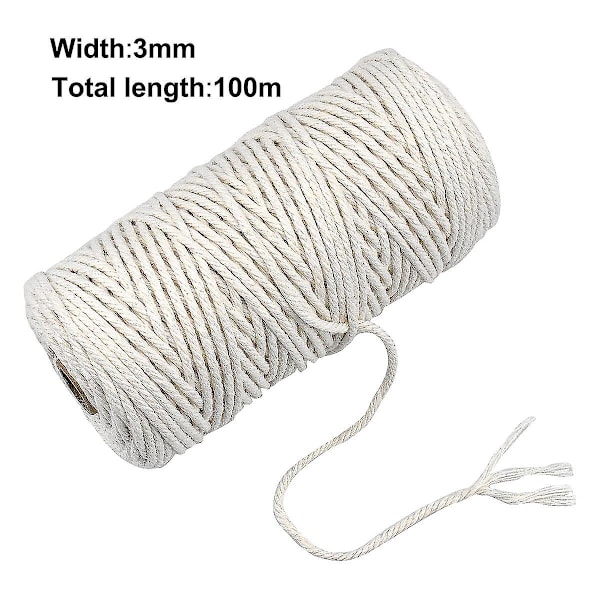 Macrame-snöre, 3mm 100 meter Mjuk Bomullsmacrame-snöre Naturlig Bomull