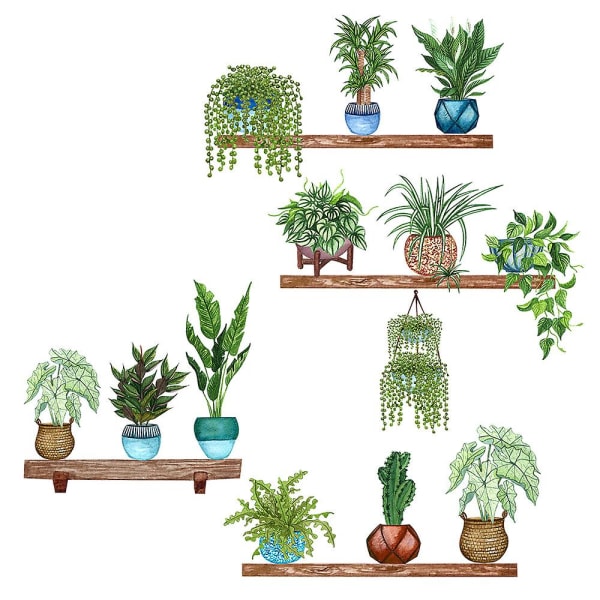 Wabjtam 1 sett grønne potteplanter Veggdekor-klistremerke, kreativ avtagbar veggdekor for soverommet