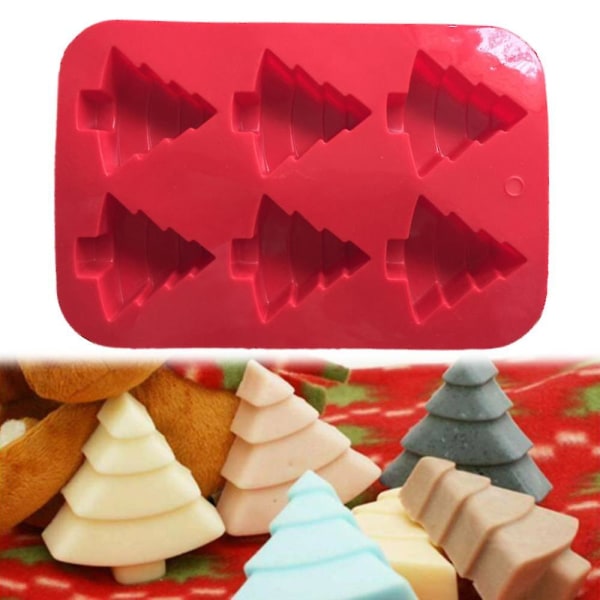 Juletræ gør-det-selv silikoneform chokoladefondant kagevoks isbakke julebageform (rød)