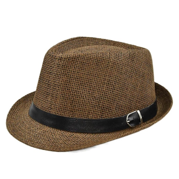 Ensfarvet Jazz Hat Mænd Og Kvinder Sommer Hør Sol Hat Lille Top Hat Sol Hat Udendørs Bælte Spænde Halm Hat Cowboy Hat