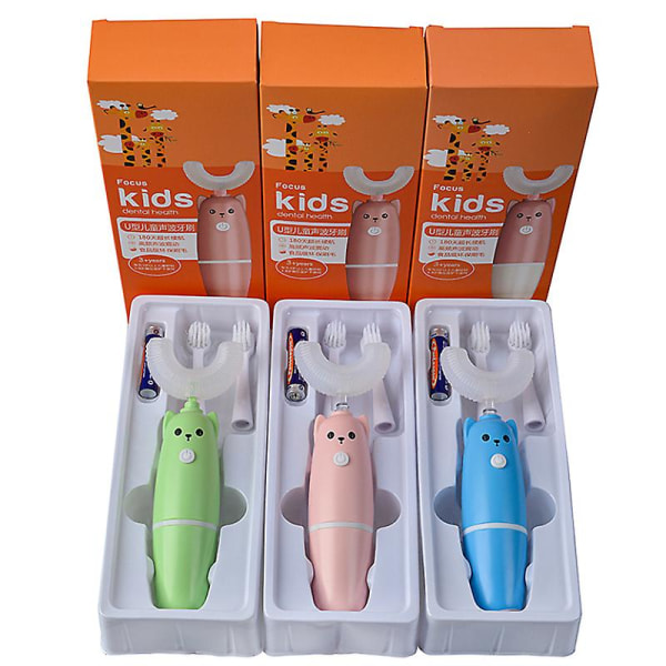 Børnenes elektriske tandbørste U-formet tandbørste Automatisk 360 elektrisk tandbørste Børnegave (Pink)