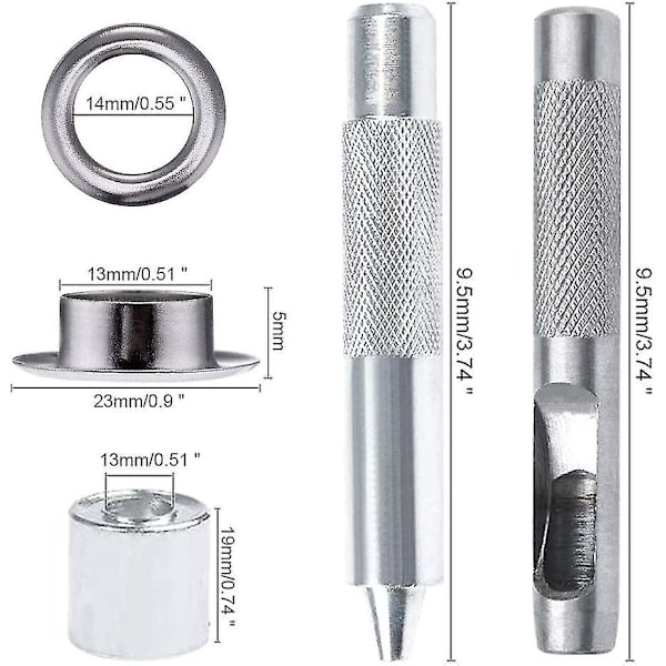 100 st set öljetter 14 mm öljett kit öljetter verktyg metall öljett öljett kit med öljett verktyg för canvas presenning tält reparation silver