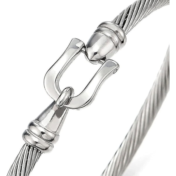 Stilig rustfritt stål vridd kabelarmbånd med kroklås for kvinner (sølv)