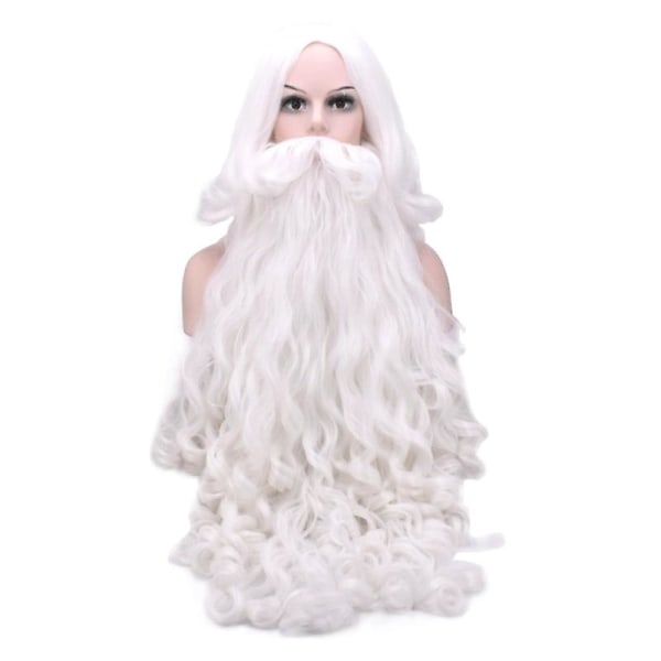 Joululahja Joulupukin peruukki ja parta synteettiset hiukset Lyhyet Cosplay-peruukit miehille Valkoinen hiuslisätarvikkeet Hattu