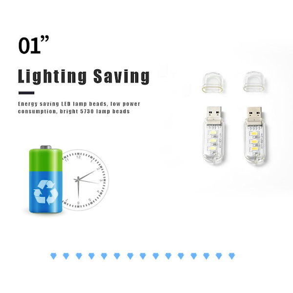 Mini USB LED-bordlampe, bærbar leselampe for camping, powerbank, bærbar PC, 8 LED-boklys, lommelykt