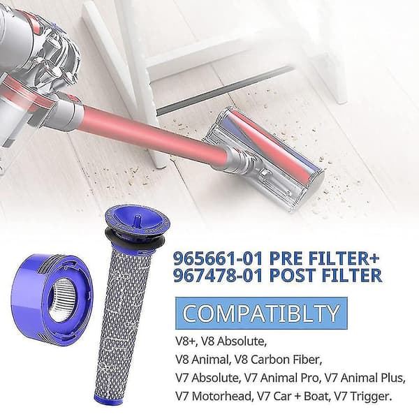 Vakuumfilter Sæt Til Dyson V7 & V8, Pre-filter Og Hepa Post-filter - Snngv
