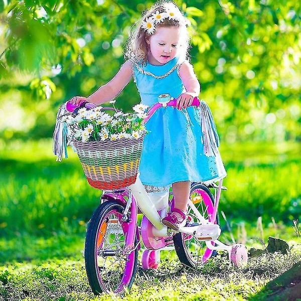 Handvävd cykelkorg Stor kapacitet Ljus färg Toddler Liten trehjuling framkorg