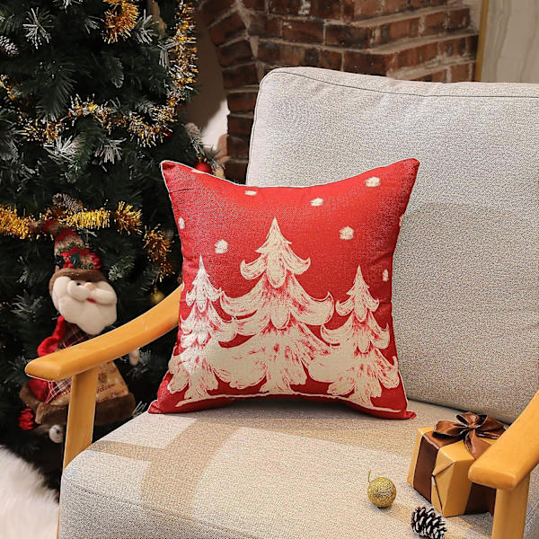 Röd Jul Kuddfodral 45.72 X 45.72 Cm Juldekoration God Jul Träd Snöflinga Vinter Semester Dekoration Soffa Kudde Kuddfodral