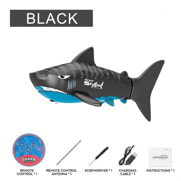Mini fjernbetjening Shark Diving Bionic Fish Infrarød Sommer Vand Elektrisk legetøj til børn（sort）