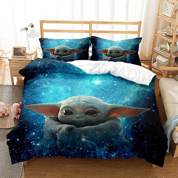 3D Digitaltryck Cartoon Master Yoda Örngott Täcke Täcke Sängkläder Tredelad Set XQD10 180*200cm -ZHENV（180*200cm）