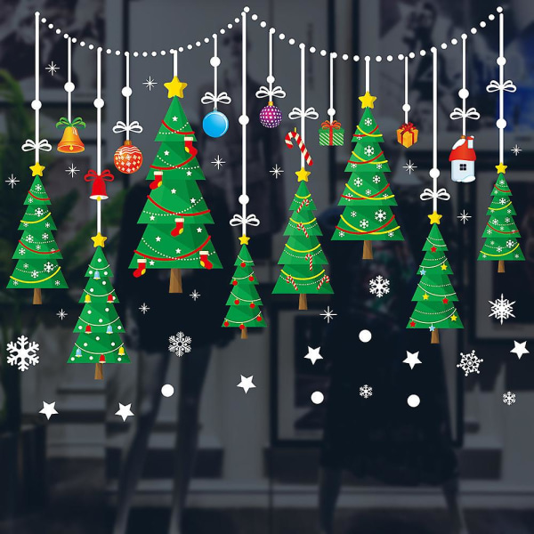 1set Julväggdekaler Färgglada julgranar Dekorativa dörrfönsterklistermärken Presenter till barnkammare Vardagsrum Sovrum