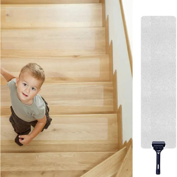 Antislip trappsteg, halkfri trappmatta, transparent antislip, trappstegsmatta, halkfri, 15 rullar transparent antislip remsa installationsrulle (10 x 60 cm)