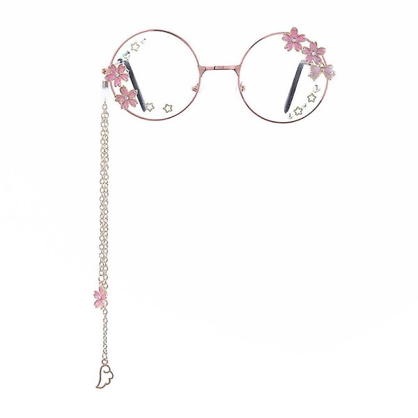 Kawaii-briller med kjede Sakura Flower Star Wing-dekorasjon Lolita Cosplay-rekvisitter Halloween-fest Cosplayer Søte, runde briller Jk-tilbehør