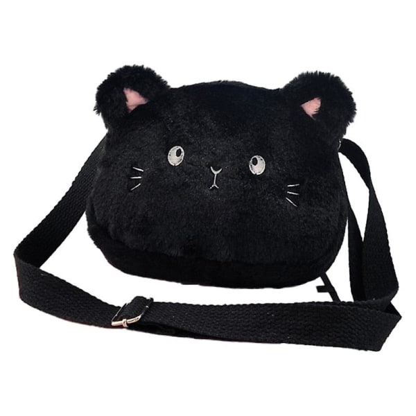 Söt plysch kattunge tecknad barnmode mjuk flicka axel Crossbody liten väska (svart)