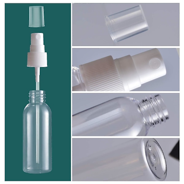 10 st Sprayflaskor, 50 ml Klar Tom Fin Mist Plast Mini Reseflaska Set, Små Påfyllningsbara Vätskebehållare