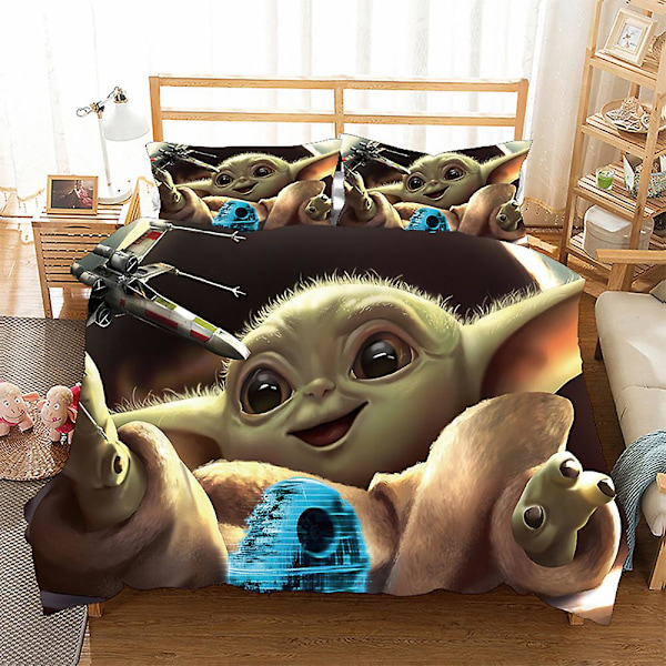 3D Digitaltryck Cartoon Master Yoda Örngott Täcke Täcke Sängkläder Tredelad Set XQD16 180*200cm -ZHENV（180*200cm）