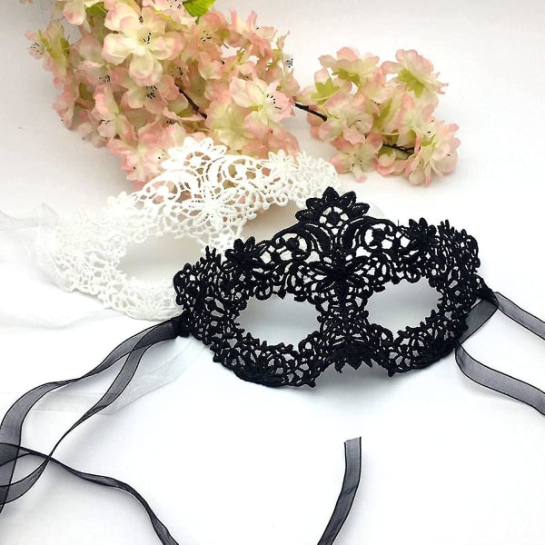 Maskerad Black Lace Mask Halvt ansikte Sexig White Eye Mask Halloween Kostymfest Vuxen tjej