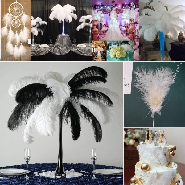 10 stycken naturliga strutsfjädrar, strutsfjäderplym för bröllopsfest Festival Bordsdekoration i mittpunkten (vit, 25-30 cm)