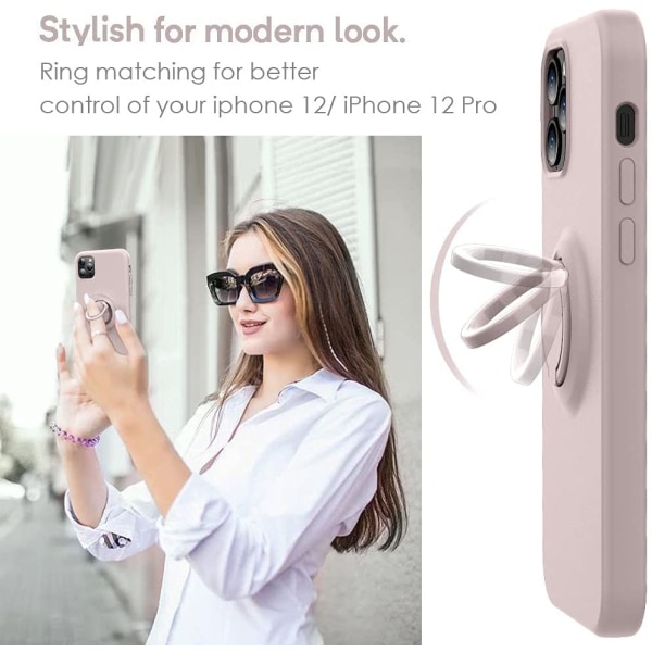 För iPhone Case med Ring Ställ - Flytande Silikon Phone case rosa iPhone 12 promax