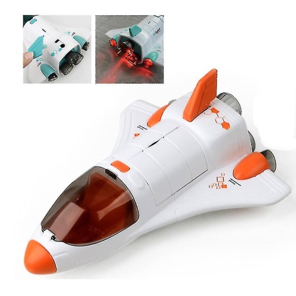 Rumfartøj Flylegetøj til børn med lys Lyd Astronautfigur Rumskibspray Luftfart Flymodel Jul（orange）