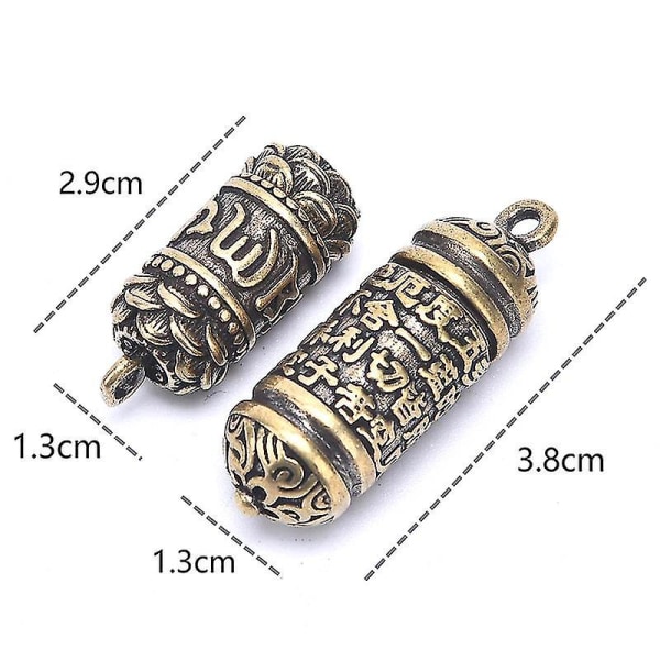 Hänge i form av en ihålig Buddha Sutra-cylinder i mässing, nyckelring, halsband, smycke, pillerask