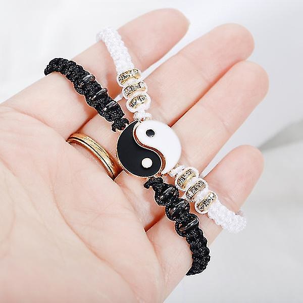 1 par armband för 2 matchande Yin Yang justerbar sladd armband för vänskap relation pojkvän flickvän Alla hjärtans dag