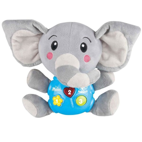 Foreldrebarn opplysningsleker Dukkedukke med elektrisk lyd og lys musikk Baby beroligende plysjleke (elefant)