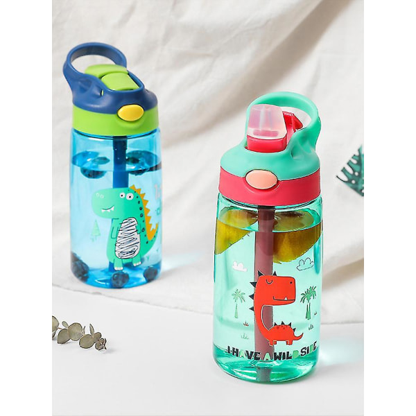 Børnevandflaske med dinosaurdesign, 480 ml, lækagesikret halmkop til børn, Bpa-fri flerfarvet valgfrit (rød)