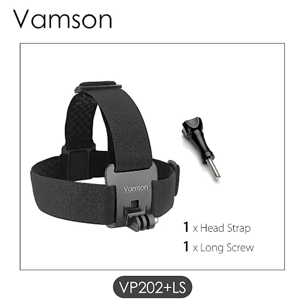 Vamson GoPro 9 -lisävarusteiden päähihnakiinnitys, säädettävä Gopro Hero 10, 9, 8, 7, 6, 5, 4, 3+2, 1, Sjcam, Yi 4k Vp202 (VP202-LS)