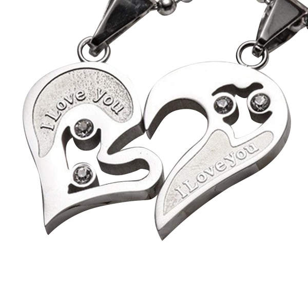 Rostfritt stål Herr Dam Par Halsband Hänge Love Heart Cz Puzzle Matching (Silver)