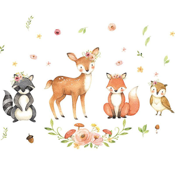 Wabjtam 1 sæt Woodland Animal Wall Decal Cartoon Wall Sticker Sød Animal Wall Decal Til Børneværelse Legestue Wall Decor