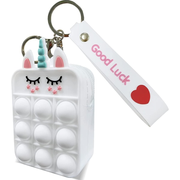 Søt mini-pop-pung for jenter, nydelige påskepop-leker-gaver til jenter, Push-pop-pung-leketøy, pop-nøkkelring myntpung-leker til påskegaver (hvit)